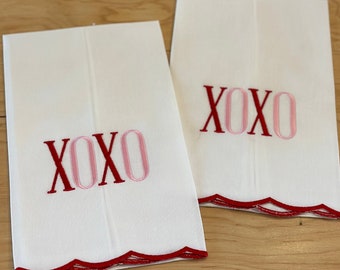 Valentine Linen Towel XOXO Red / Pink - Tea Towel