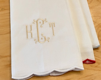 Monogram Linen Towel with Scallop Edge - Tea Towel
