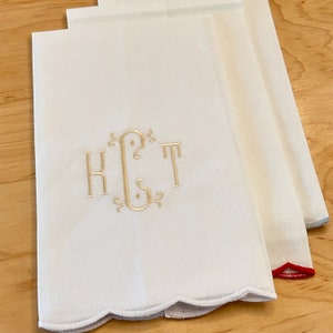 Monogram Linen Towel with Scallop Edge - Tea Towel