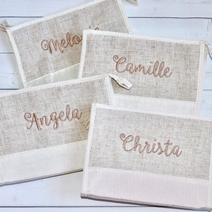 Personalized Makeup Bags Monogram Linen Cosmetic Bags Bridesmaid Gift image 5