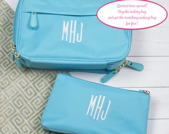 Personalized Toiletry and Makeup Bag Set - travel - cosmetic bag -  bridesmaid gift