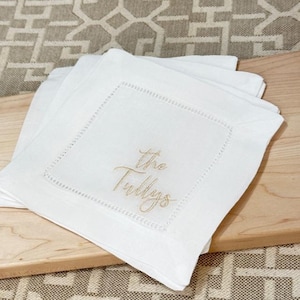 Monogrammed Linen Cocktail Napkins - Personalized Gift - Housewarming - Hostess - Wedding Gift