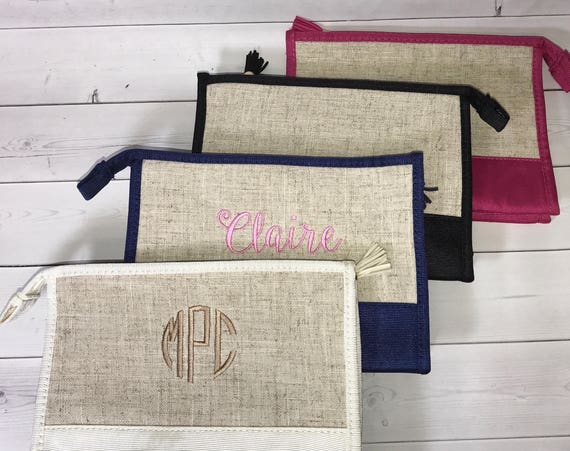 Personalized Makeup Bags Monogram Linen Cosmetic Bags | Etsy