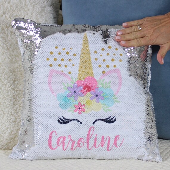 personalized sequin unicorn pillow