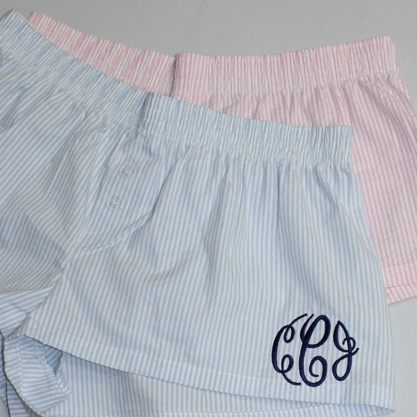 Monogrammed Boxer Shorts - Bitty Boxers - Seersucker Boxers for women - Monogrammed Shorts - Personalized Gift