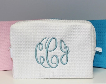 Monogram Makeup Bag - Cosmetic Bag - Personalized Bag - Waffle Weave Bag - Lined makeup bag - Monogram Graduation Gift - Bridesmaid Gift