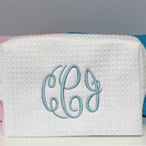 Monogrammed Waffle Weave Make up Bag