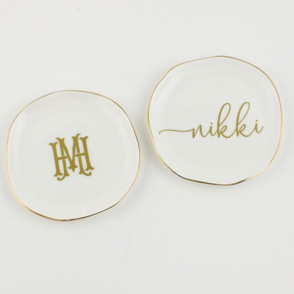 Personalized Ring Dish - Gift for Mom - Sister - Gift for Her - Trinket Tray - Personalized Gift - Monogram Tray - Gold Ceramic Dish