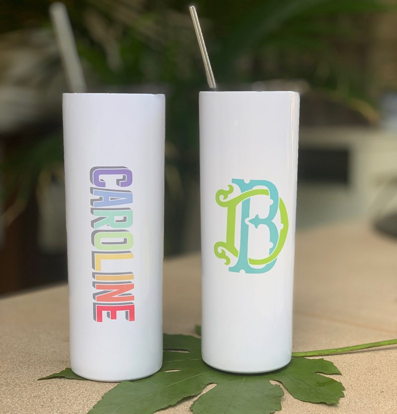 Personalized Skinny Tumbler With Straw 20 Oz. Monogram Etsy