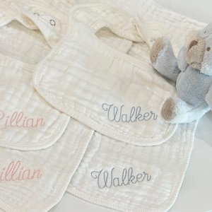 Monogrammed Personalized Baby Bib and Burp Cloth - Soft - Cotton Muslin - Baby Shower Gift - Boy - Girl - Neutral