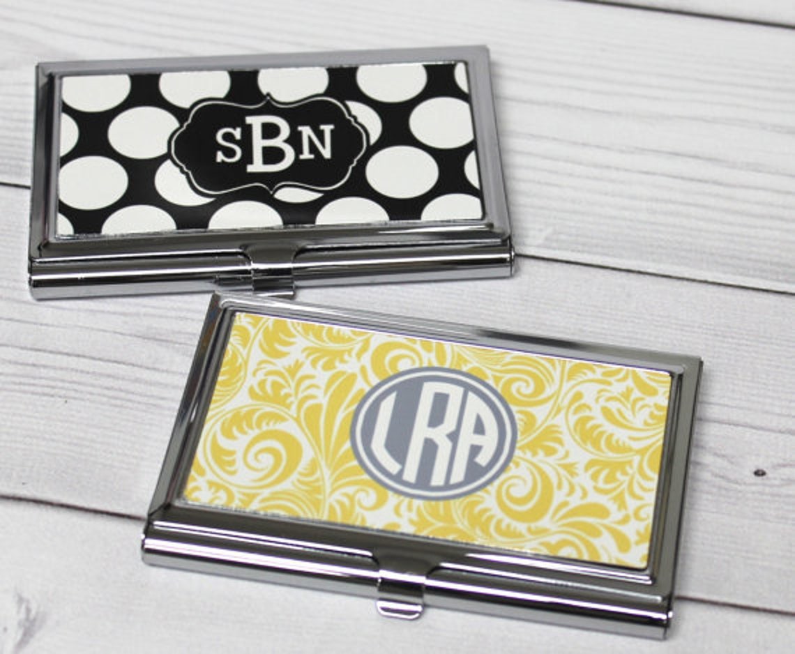 Monogram Business Card Holder Personalized Card Case Etsy