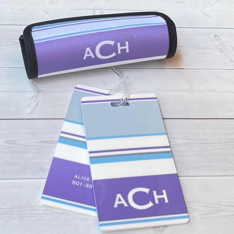 Personalized Luggage Tag and Handle Wrap Monogram Bag Tag Etsy