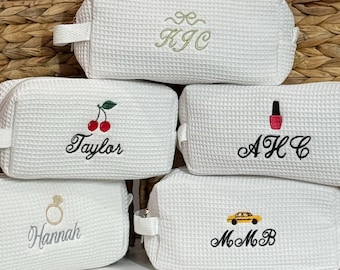 Personalized Waffle Pouch Cosmetic Toiletry Bag with Mini Icon Designs