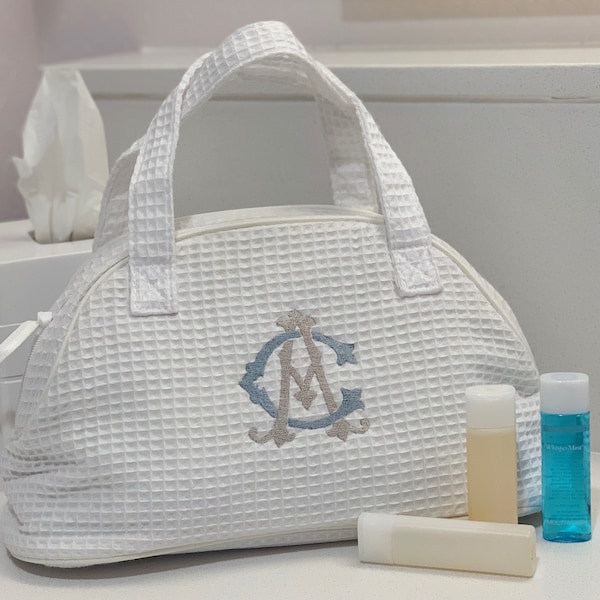 Monogrammed Toiletry Makeup Bag - Cosmetic Bag Set - Waffle Weave - Girlfriend Gift