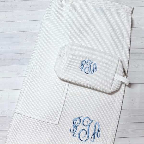Monogrammed Towel Wrap and Matching Makeup Bag - Monogram Spa Wrap - Gift for Graduation