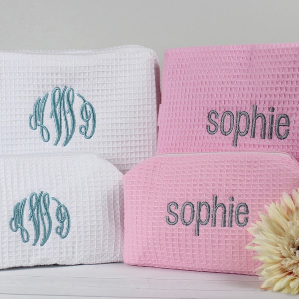 Personalized Makeup Bag - Cosmetic Bag - Waffle Weave - Bridesmaid Gift - Monogram Bag - Makeup bag set