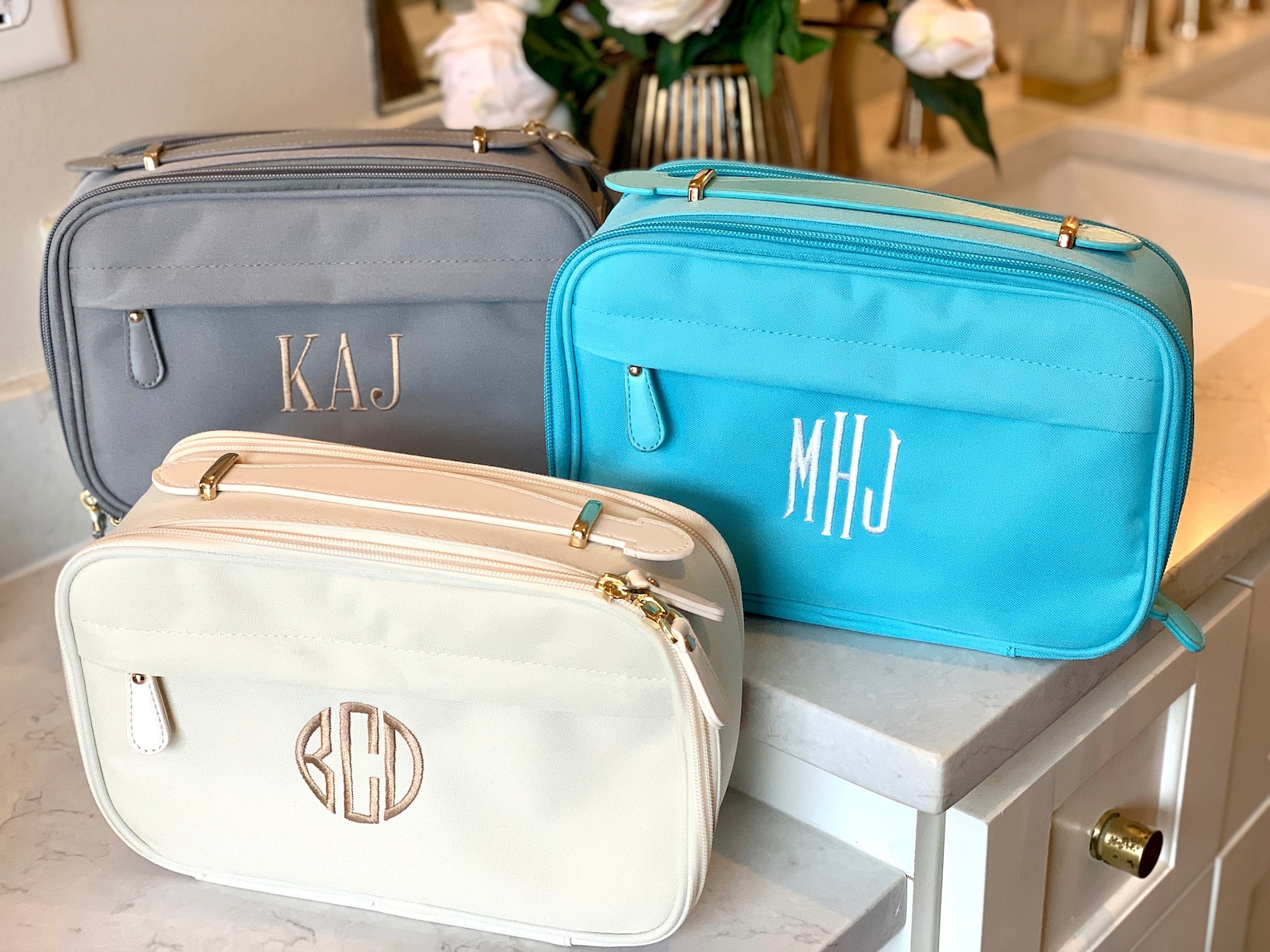 Personalized Toiletry and Makeup Bag Set Travel Cosmetic Etsy