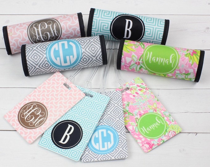 Luggage Handle Wrap and Tag Set Monogram Luggage Tag Bag Tag Keyring