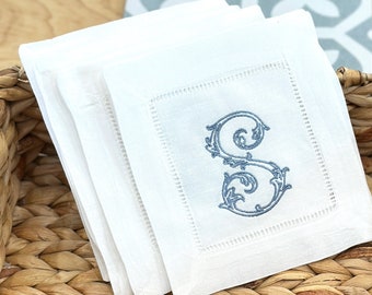 Monogrammed Linen Cocktail Napkins - Antique Vine - Personalized Gift - Housewarming - Hostess - Wedding Gift - Gift for Mom - Bridesmaids