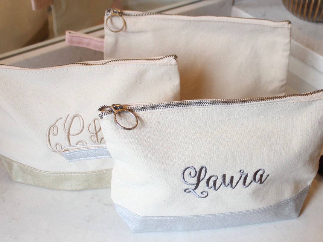 Personalized Canvas Cosmetic Bag Gold Cosmetic Bag Monogram Makeup Bag