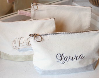 Personalized Canvas Cosmetic Bag - Gold Cosmetic Bag - Monogram Makeup Bag - Silver - Metallic Pink - Bridesmaid Gift