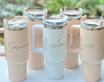 Personalized Engraved 40 oz Tumbler with Straw - Gift for Mom - Bridesmaids - Girlfriends - Bachelorette Party - Custom Monogrammed