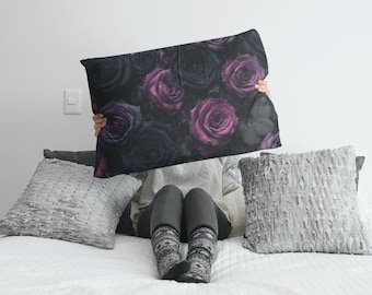 Dark Purple and Black Roses Pillow Sham | Gothic Floral Decorative Pillowcase