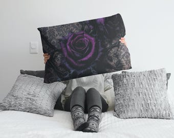 Deep Purple Rose Pillow Sham | Dark Floral Gothic Bedding
