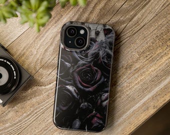 Dark Floral Gothic Black Roses phone case | Magnetic Impact-Resistant Case