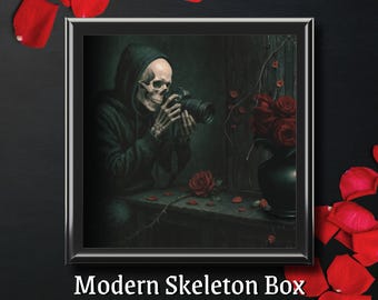 Modern Skeleton Photographer Jewelry Box | Gothic Skull Roses Keepsake Box