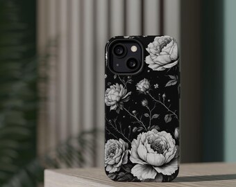 Whimsi Dark Floral Phone Case Black White | Magnetic Impact-Resistant Case