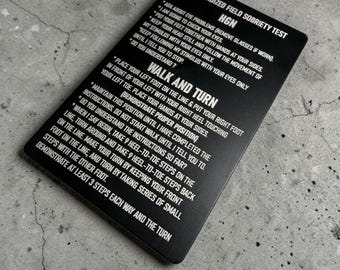 Tarjeta metálica SFST para policías, agentes del sheriff y alguaciles. Referencia para la prueba de sobriedad en el campo (DUI).