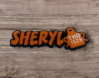 Etiqueta de nombre personalizada impresa en 3D para delantal: Naranja