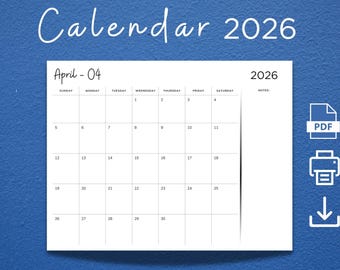 Druckbarer Kalender PDF | Wandkalender, US Letter, A4 | Minimalistischer Monatsplaner | Sofort Download