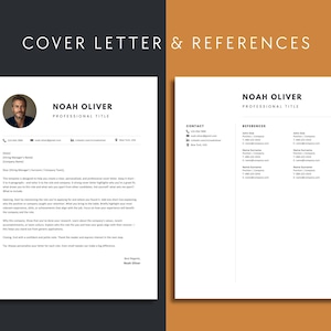 Matching Canva cover letter and references templates for a cohesive professional resume set. Clean modern style for business correspondence, job applications, or proposals.