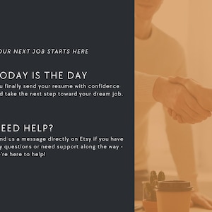 Warm motivational image with handshake and coffee cup on desk. Encouraging message for professionals using modern Canva resume templates to start new opportunities.