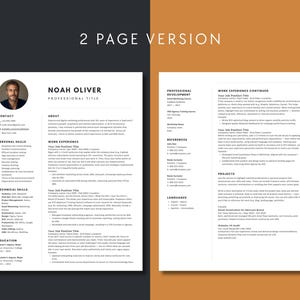 Two-page Canva resume and cover letter design with modern typography and balanced white space. Ideal for executive, consultant, or creative professional CV presentations.