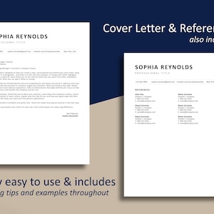 A comprehensive two-page ATS-friendly resume template for Google Docs and Canva, featuring a professional minimalist design with organized sections for work experience and projects on a modern dark blue and beige background.