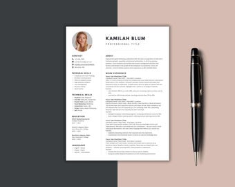 Minimalist Resume Template with Photo | CV Template Canva | Cover Letter, References Included