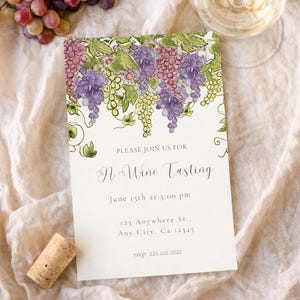 Watercolor Vineyard Grapes Wine Tasting Invitation | Editable Canva Template (Digital Download)