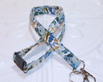 Floral Fabric Lanyard: Teacher ID Badge Holder, Breakaway Keychain