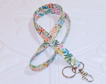 Spring Fabric Lanyard, Breakaway Teachers Lanyard For Keys, Floral Id Badge Holder, Skinny Lanyard, Name Tag Lanyard