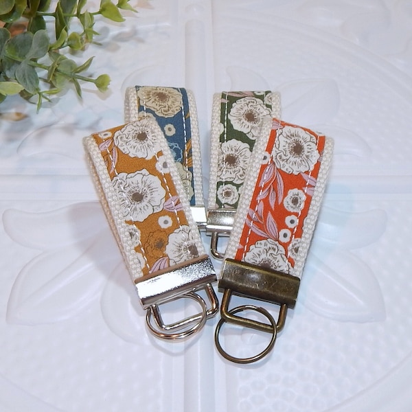 Mini Floral Keychain, Small Key Fob, Fabric Keychain