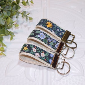 Mini Floral Keychain, Small Key Fob, Fabric Keychain, Pocket Flower Keyring