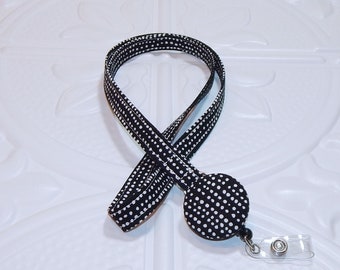 Black & White Dot Breakaway Lanyard With Retractable Badge Reel