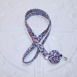 Blue Flower Lanyard With Badge Reel And Optional Breakaway