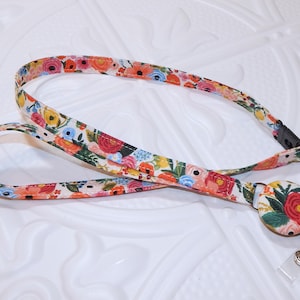 Rifle Paper Pink Floral Lanyard With Retractable Badge Reel, Teacher Id Holder, Breakaway Option