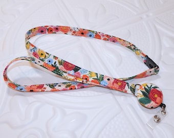 Floral Lanyard With Retractable Id Badge Reel And Optional Breakaway Great For Teachers And Work