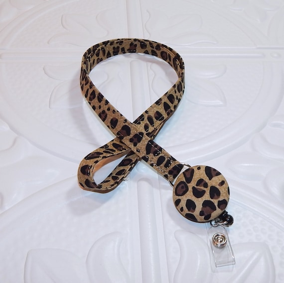 Cheetah Lanyard With Retractable Badge Reel, Id Holder, Fabric