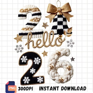 New Year 2026 PNG, Hello 2026, wool crochet, New Year's sublimation pattern, Christmas New Year, 12 new chapters PNG thumbnail